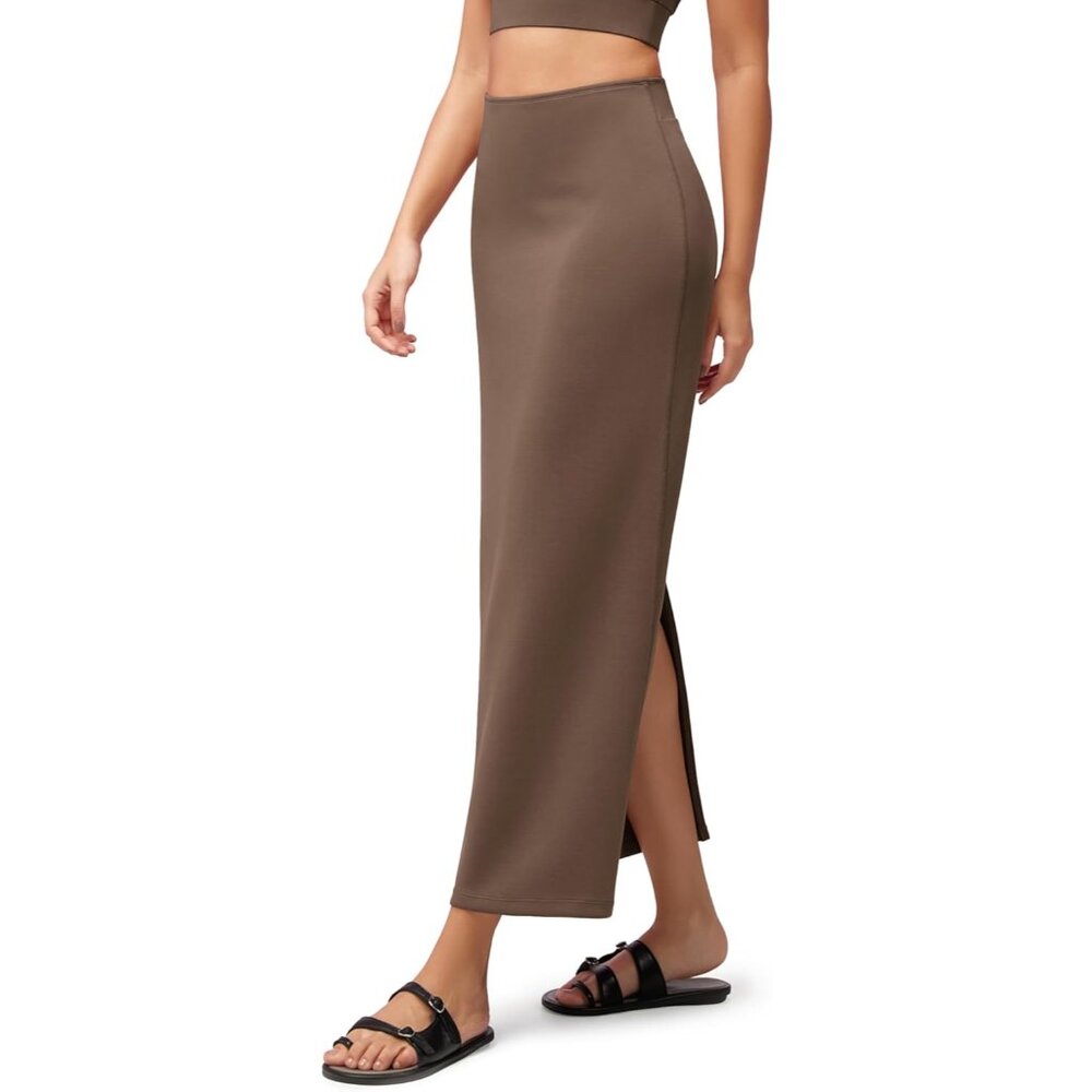 Women's Nutria Back Slit High Waist Casual Long Pencil Modal Soft Maxi Skirt - Picture 1 of 5